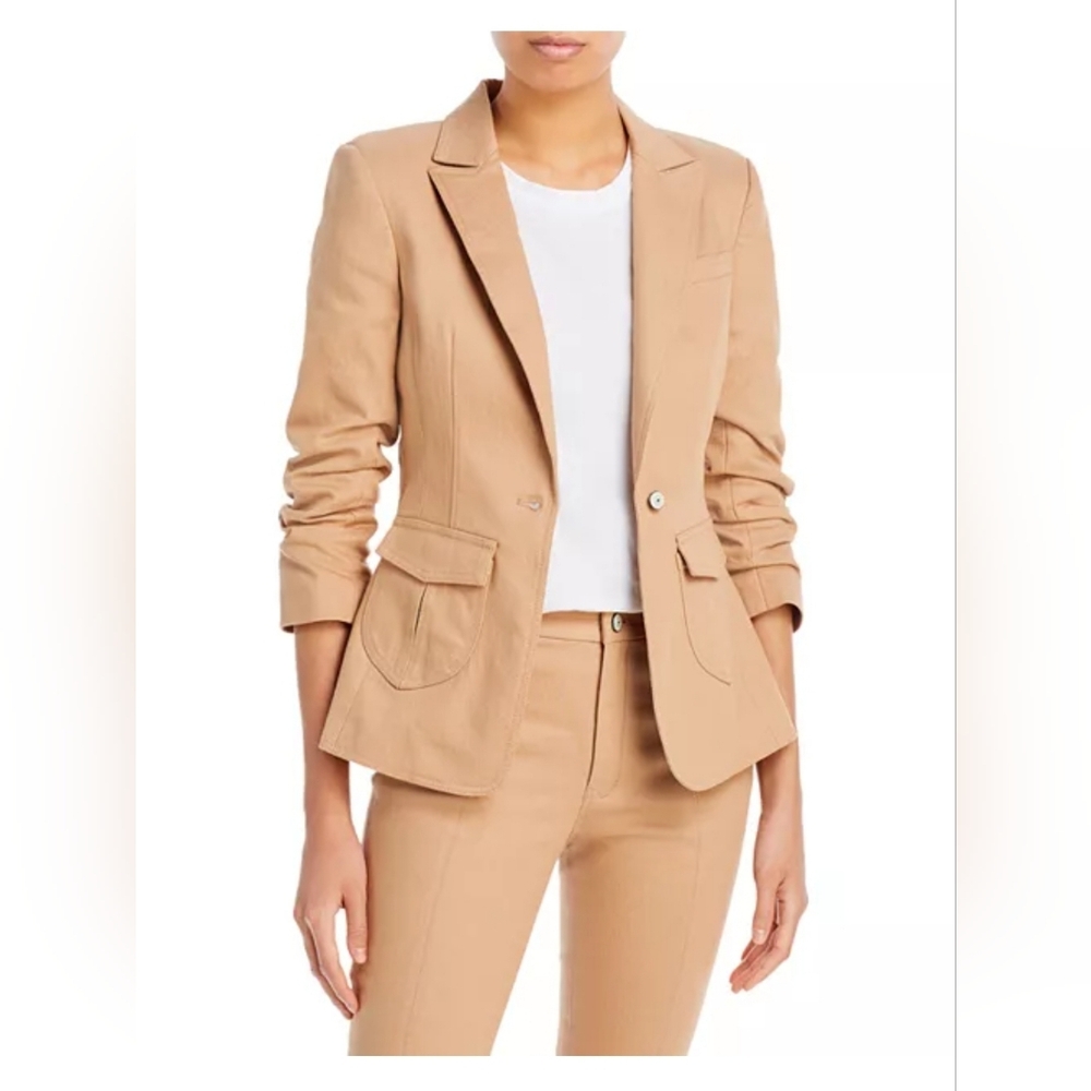Cinq A Sept Cream Blazer with Ruched Sleeves - Picture 2 of 14